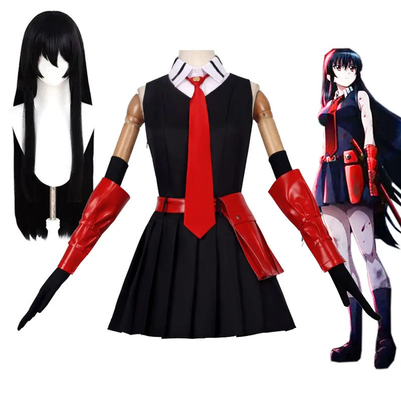 Disfraz de cosplay de Akame para Halloween, anime Akame ga KILL! Falda de uniforme JK de Night Raid Akame o pelucas para mujer, disfraces para fiestas de carnaval