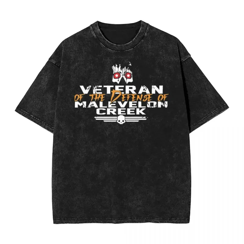 Helldivers Malevelon Creek Veteran Game T Shirt Hip Hop Washed Short Sleeve T-Shirt Retro Men Women Tops Printed Tops Tees