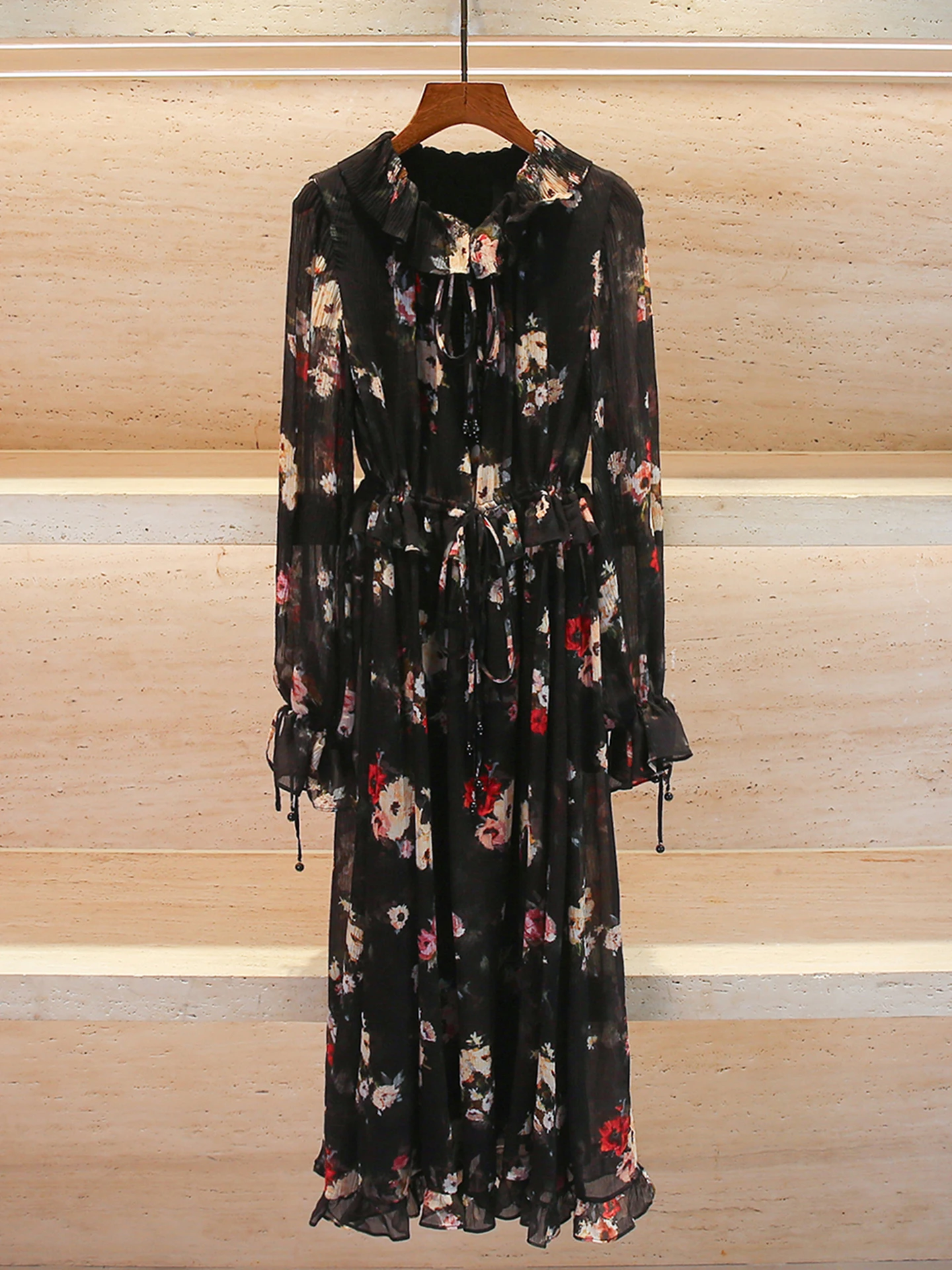 

Spring Summer Long A-Line Dress Rose Oil Painting Print High Waist Simple Style Women's Clothing Comfortable Breathable