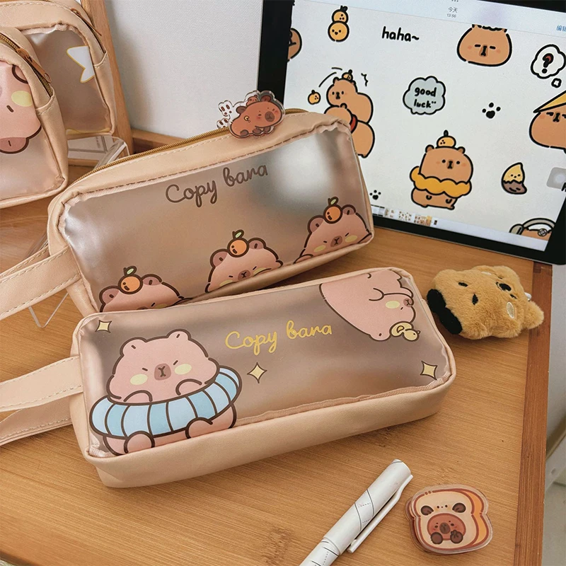 grande capacidade criativa capybara lapis case bonito dos desenhos animados pen bolsa moda kawaii material escolar bolsa de papelaria 01