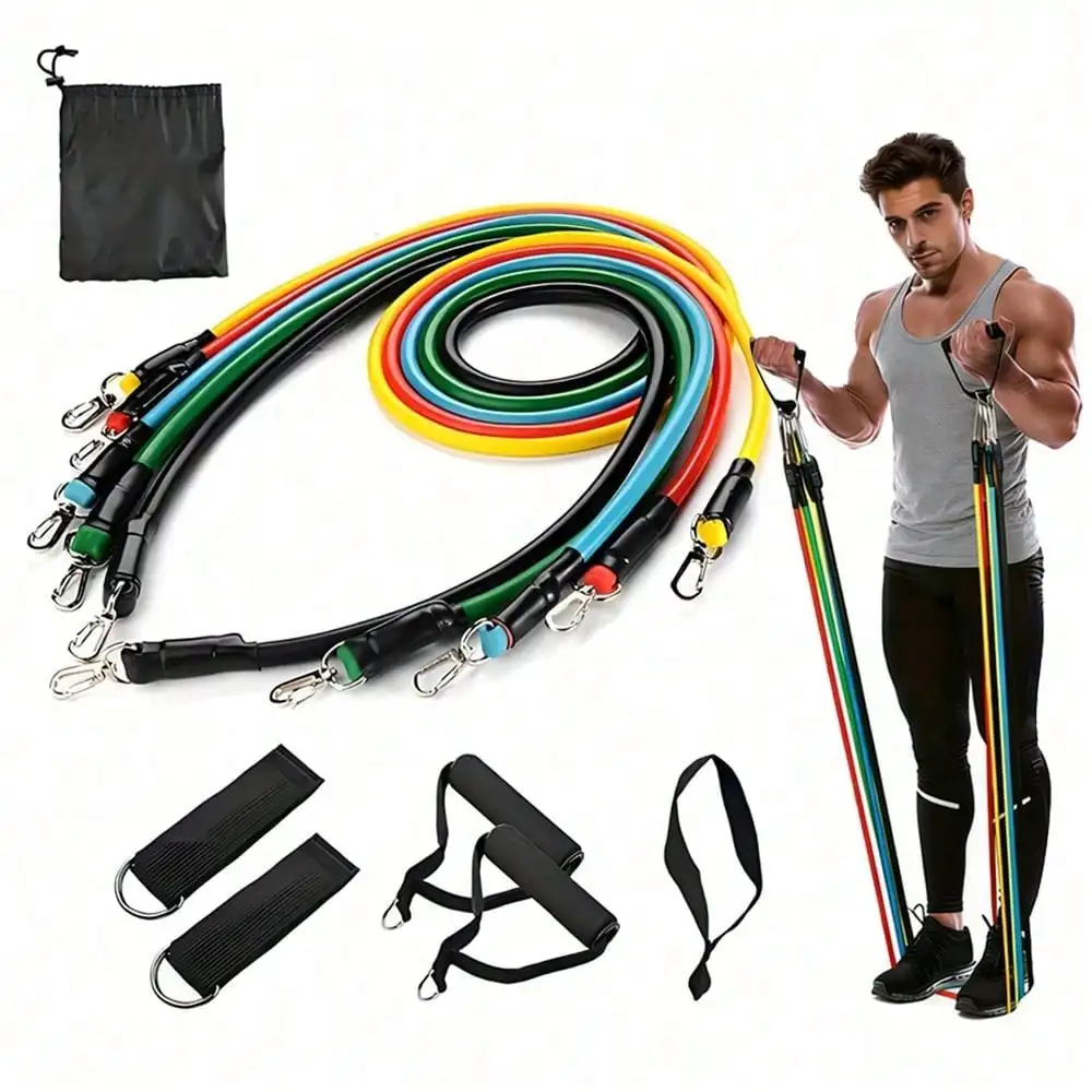 Bandas Elásticas de Musculación [Set de 11], Gomas Elásticas de Musculación, Cintas Elásticas de Musculación con Bolsa de Transporte para Entrenar Powerlifting, Fitness, Yoga, Pilates, Crossfit, Ejercicios