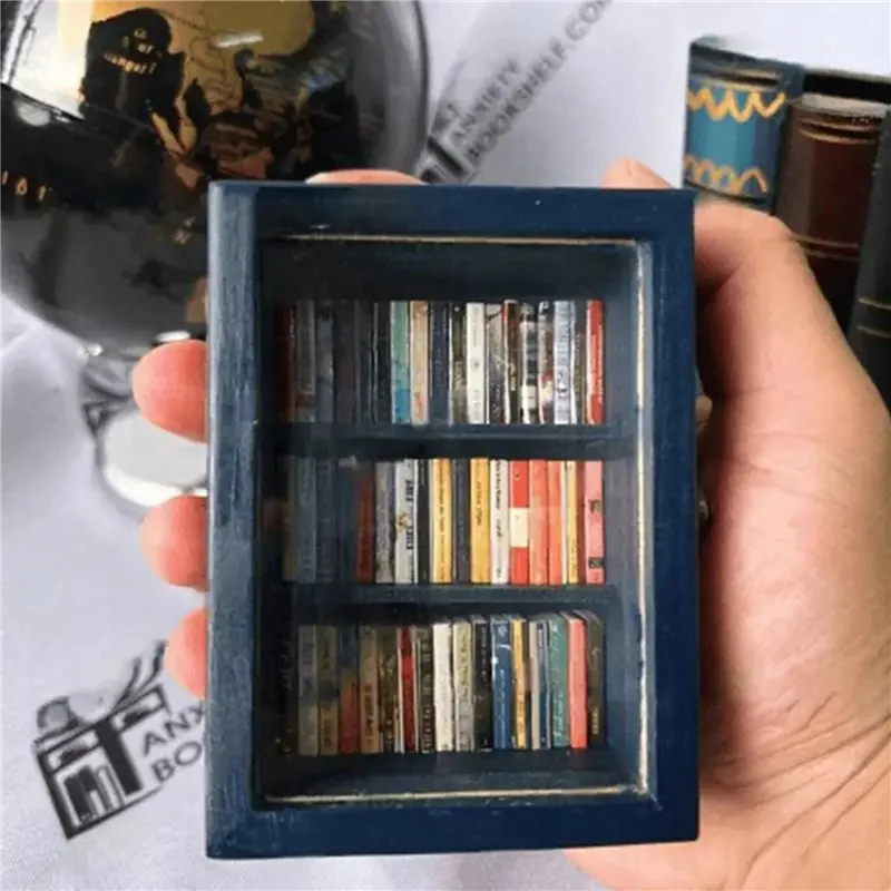 YWDZ-2X Miniature Bookshelf Pocket Anxiety Bookshelf Wooden Tiny Book Library Stress Reliever Bookshelf Tabletop