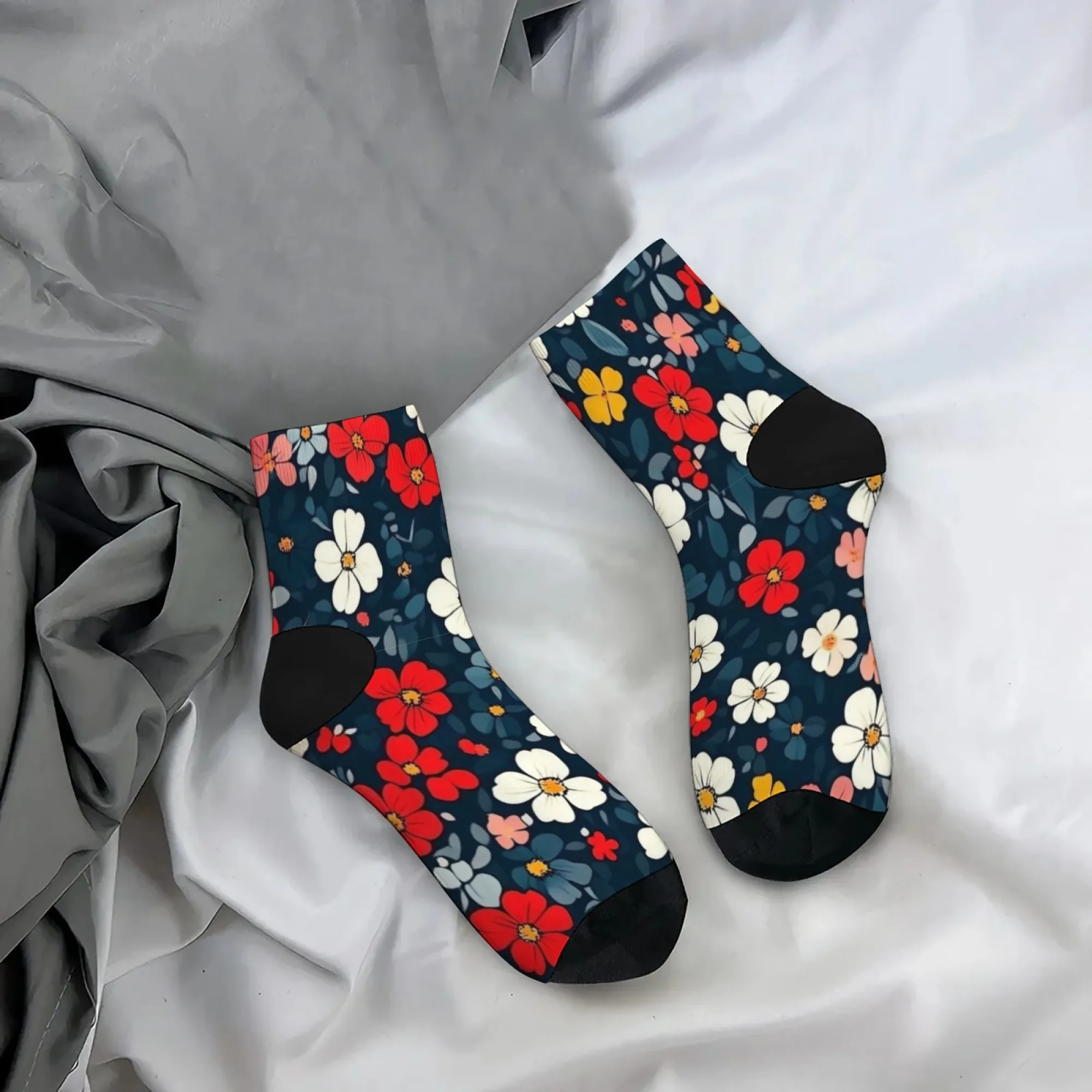 Короткие носки в цветочном стиле в стиле ретро, удобные повседневные носки из смеси полиэстера для женщин и мужчин, унисекс, мягкие, легкие, модные