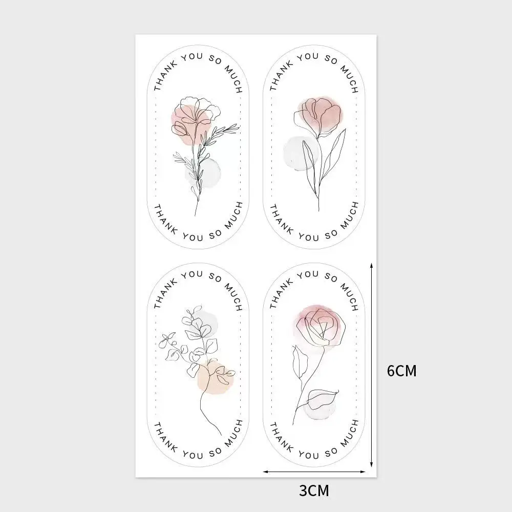 40-100 Pcs/pack Cute Cartoon Flower Thank You Stickers Birthday Gift Sealing Labels Decor Baking Cake Dessert Packaging Sticker