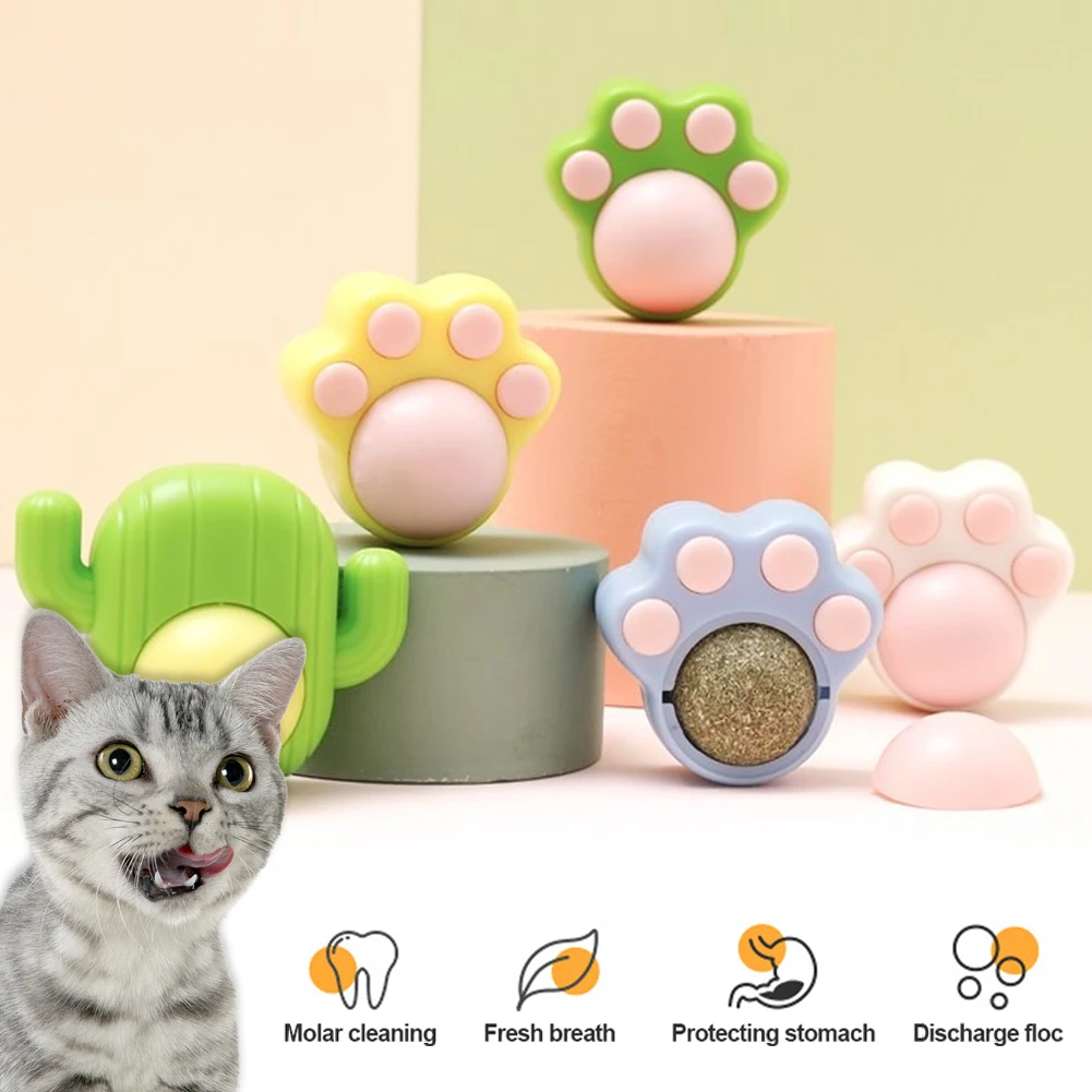 Cat Paw Catnip Ball Toy Cactus Flower Shaped Catnip Ball Cat Treat Licking Snacks Kitten Playing Ball Moistureproof Cat Supplies