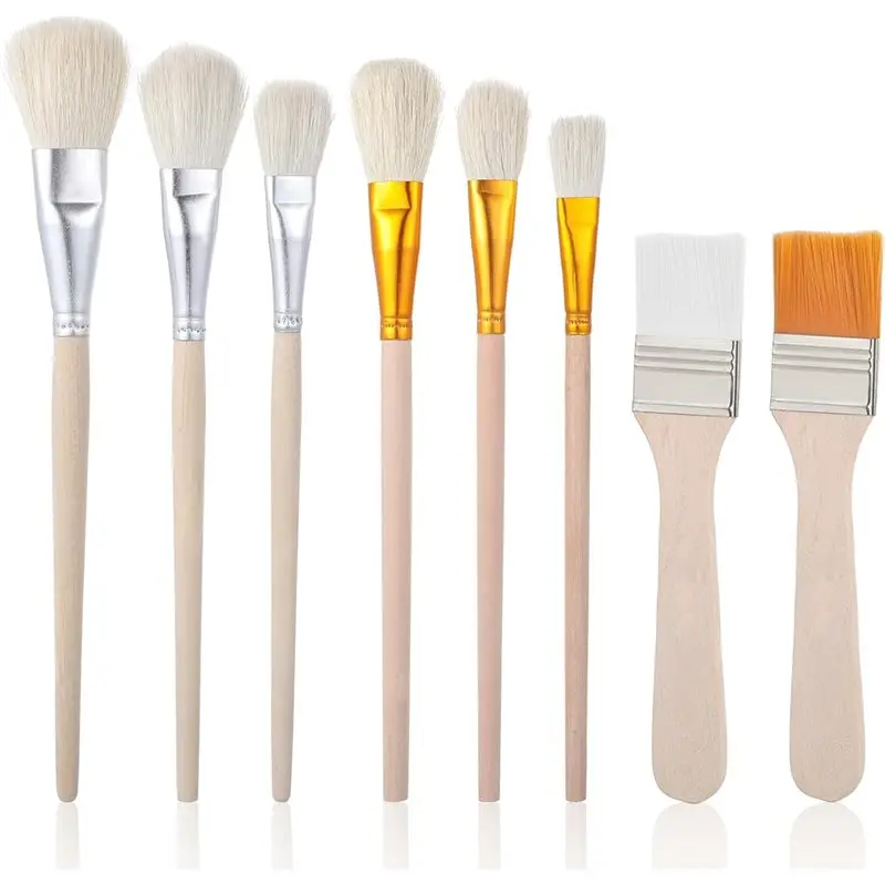 

【HOT ITEMS】8 PCS Mop Brush For Acrylic Painting Assorted Size Artist Brushes With Wooden Handle For Acrylic,Watercolor, Gouache