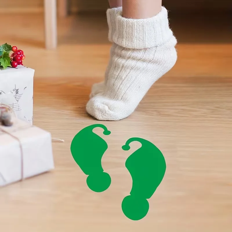 Christmas decoration stickers, floor stickers, Christmas green elf footprints pattern