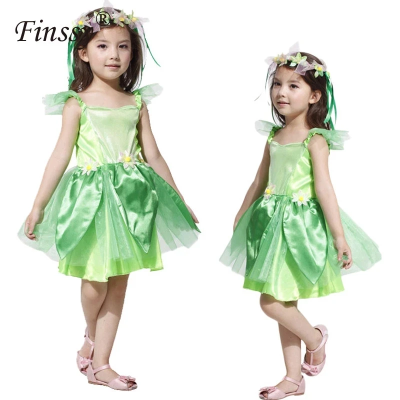 Green Leaf Fairy Elves Cosplay Costume for Girls Halloween Costume Kids Performance Clothing Party Dress for height 110cm-140cm