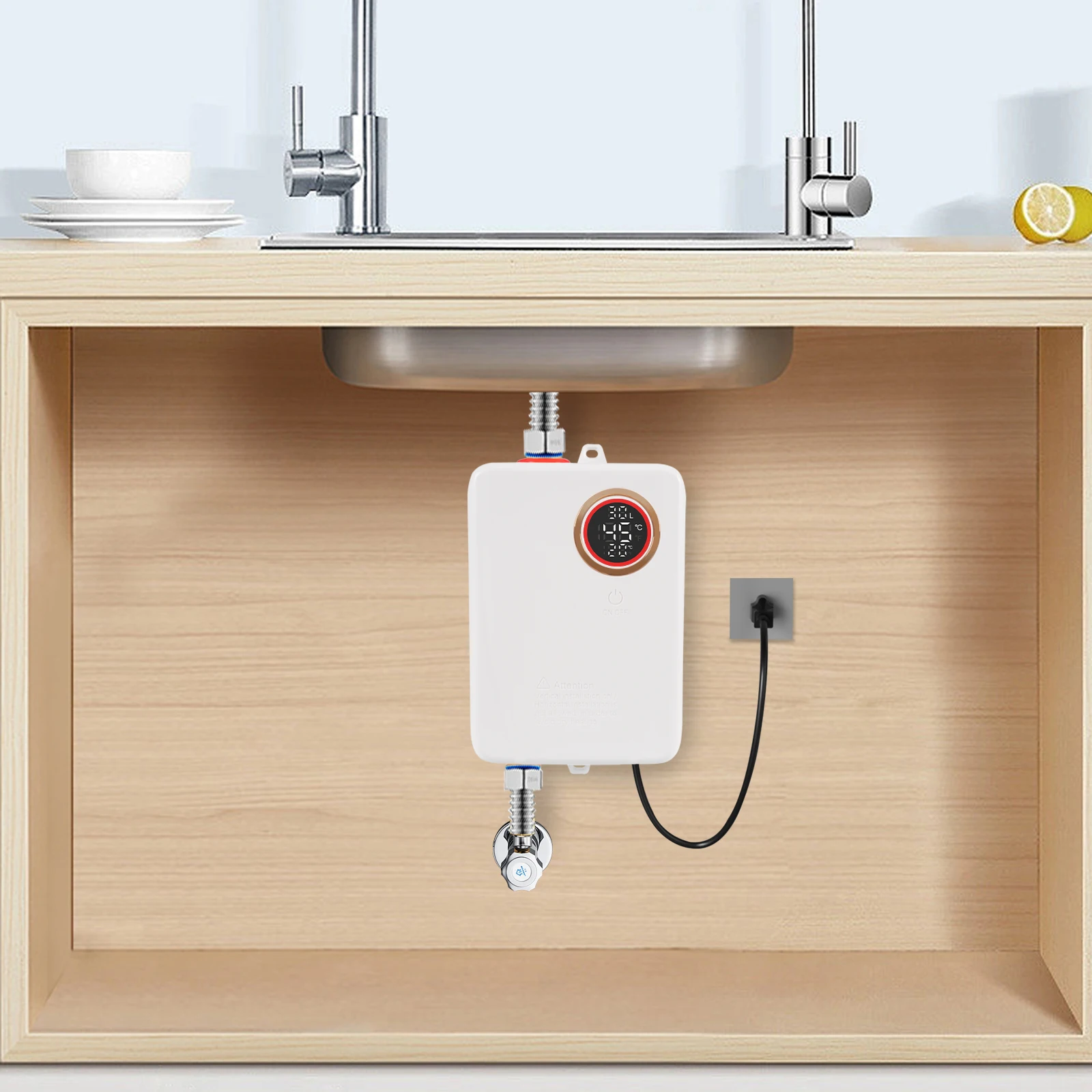 

"110V 3000W Stainless Steel Instant Water Heater, Black, Modern Design"