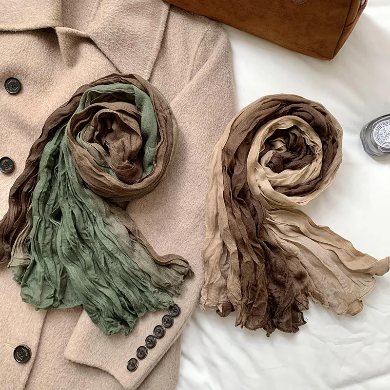 Scarf Women's Winter High end New Warm and Cold proof Scarf Versatile Solid Color Wrinkled Scarf Shawl Wholesale
