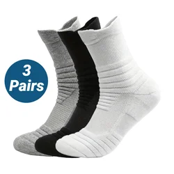 3Pairs Men'S Socks Compression Stockings Breathable Basketball Sports Cycling Moisture Wicking High Elastic Tube