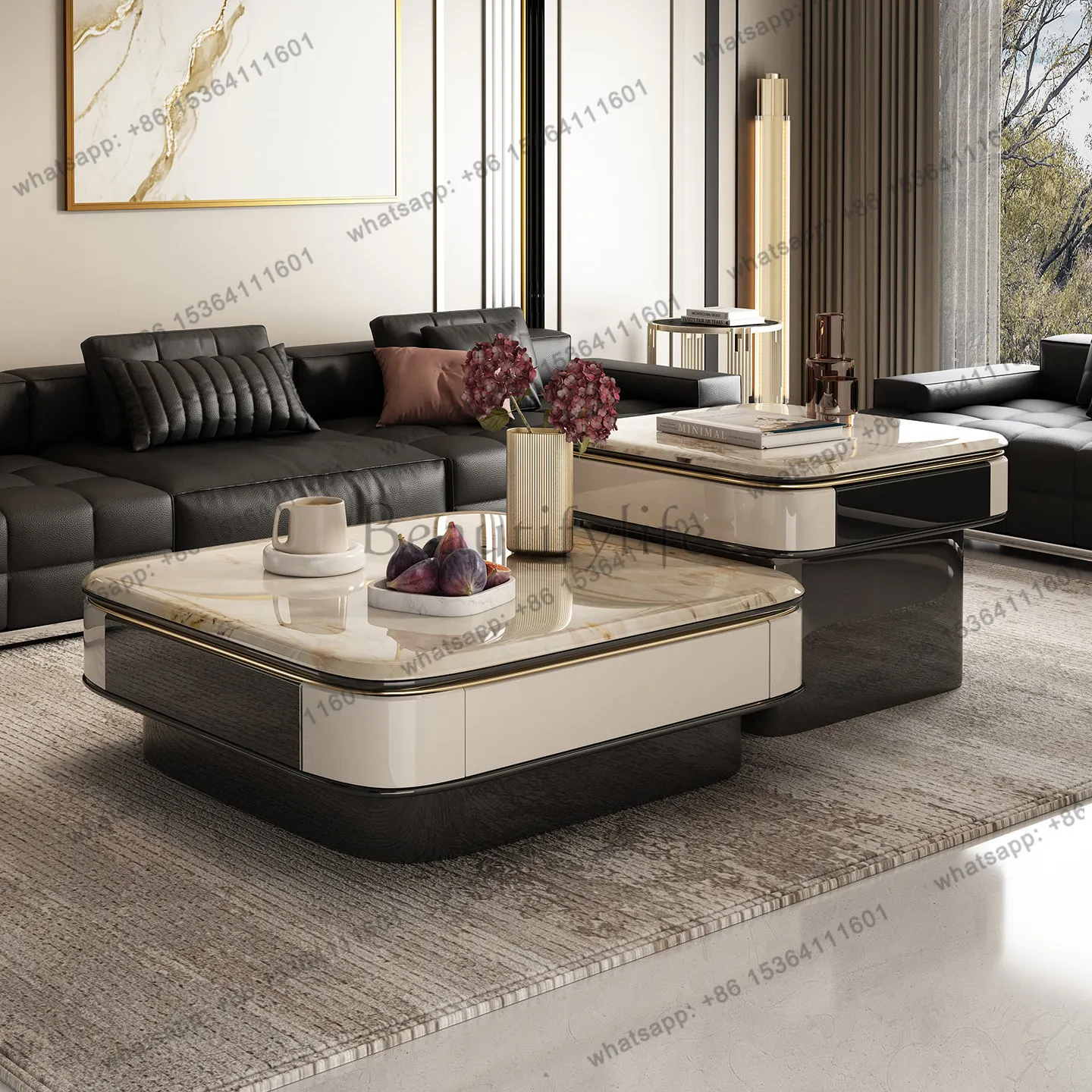 YJ light luxury microcrystalline stone coffee table living room home modern simple creative high and low combination