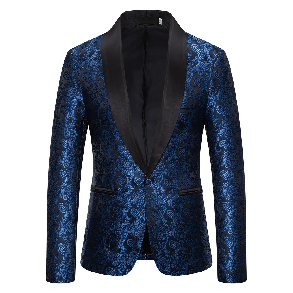 White Men\'s Cashew Flower Blazer Jacket, Wedding Party Dress Coats, Red Blue Black Suit Tops Jackets S-XXL