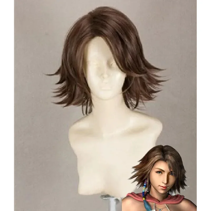 

Final Fantasy FF10 X2 Yuna Короткие коричневые стильные термостойкие волосы Косплей Костюм Парик + Бесплатная шапочка для парика