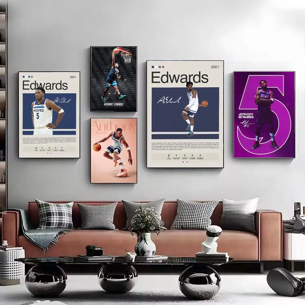 Basketball A-Anthony E-Edwards Poster Stylish Wall Art for Living Room Bedroom Study Home Decor Gift