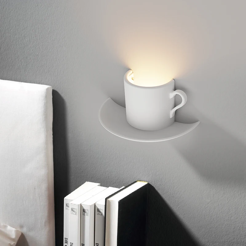 

Modern Simple Teacup Wall Lamp G9 White Plaster Wall sconce Light for Bedroom Bedside Living Room Indoor Decor Stair Lighting