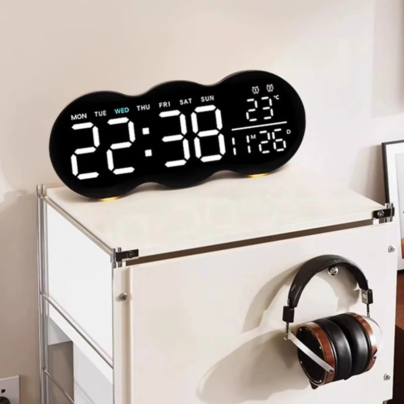 

Цифровые настенные часы Электронные часы Современные светодиодные настольные часы Светящиеся спальни Гостиная Стильный календарь Настенные часы со светом