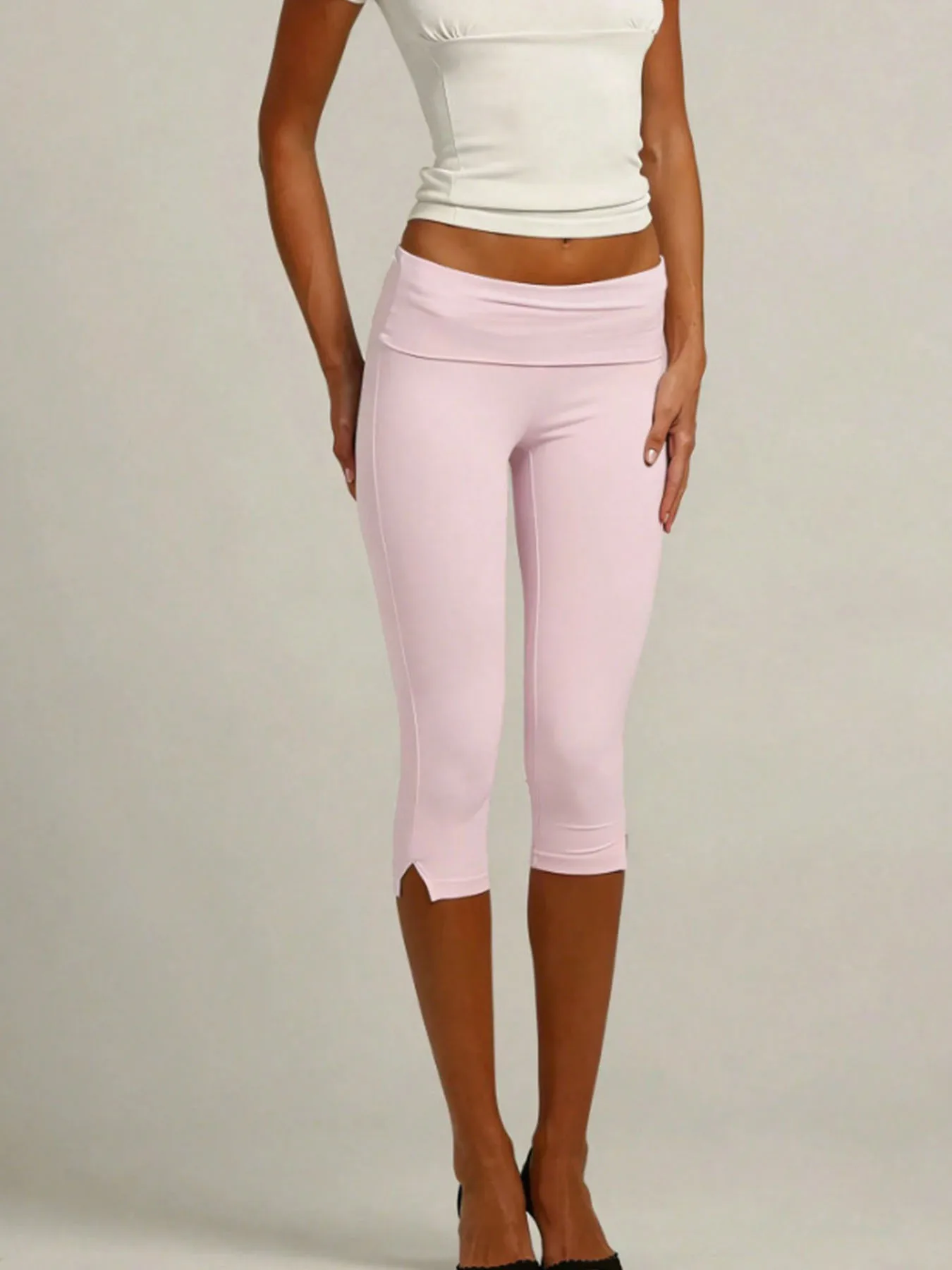 Y2K American High street fashion Skinny Pants Split Hem Slim Fit Stretchy Daily Gymnasium Yoga Exercise Cropped Leggings Woman