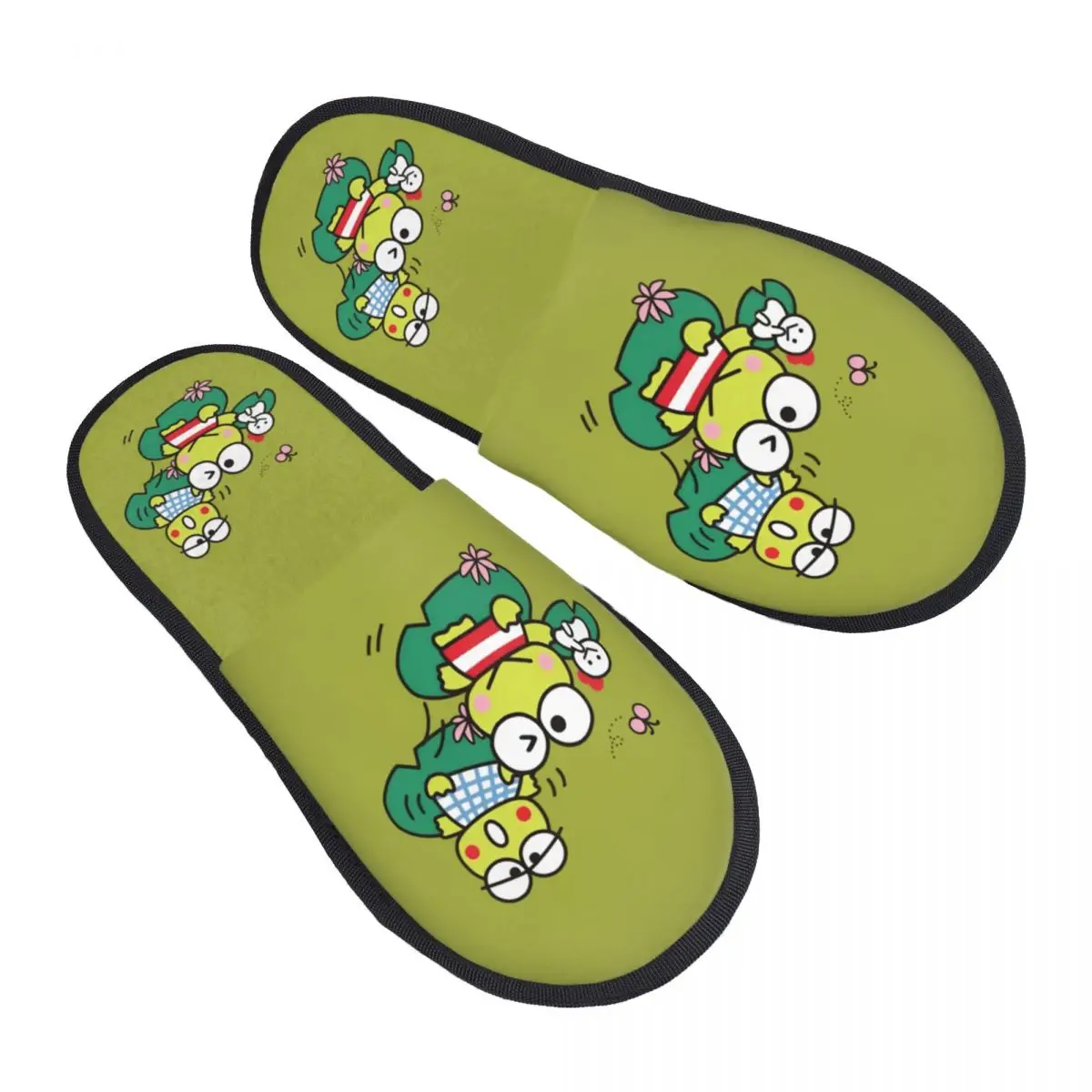 

Изготовленные на заказ домашние тапочки KeroKeroppi из мягкой пены с эффектом памяти, женские удобные теплые нескользящие тапочки с большими глазами