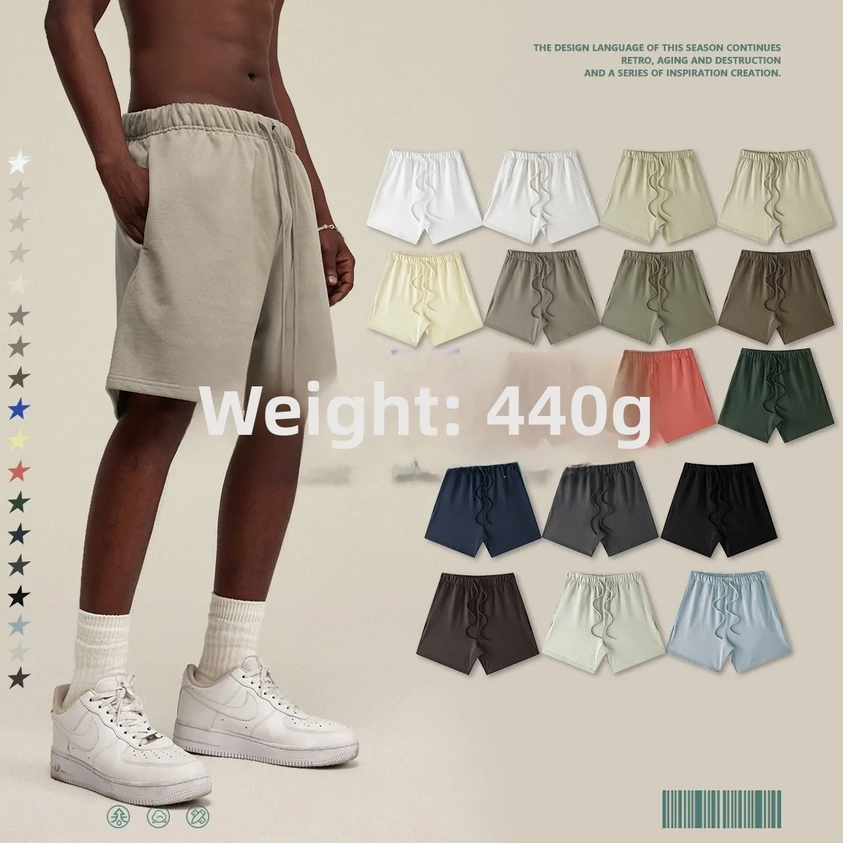 

Spring Summer 440G Heavyweight Color Basic orts American Street Loose Versatile Trendy Casual Pants Men Women