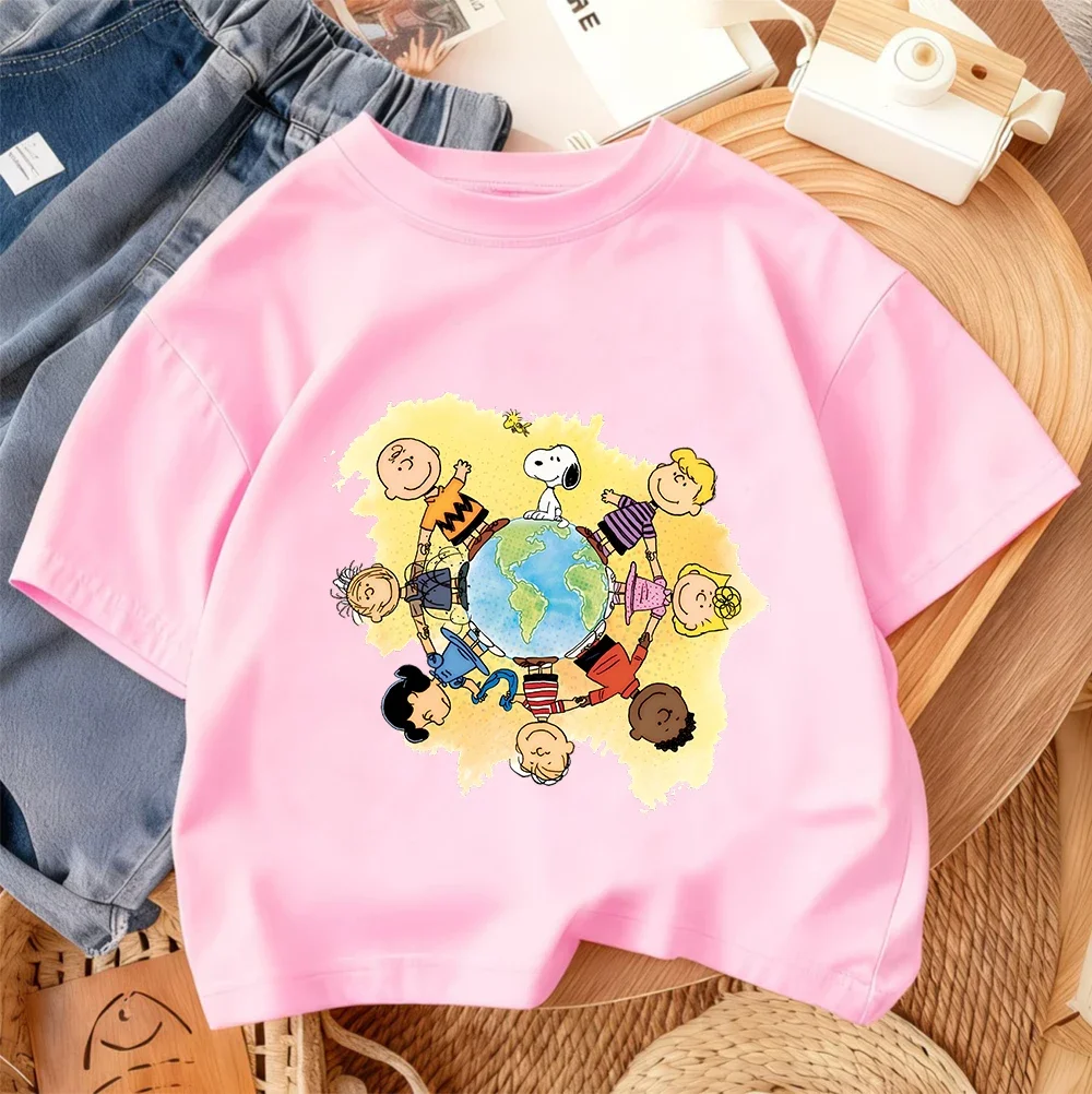 Fashion Outdoor Kids T Shirt Cute Cartoon Graphic Summer Crew Neck Casual Youth Tops Snoopy 3 14 Years