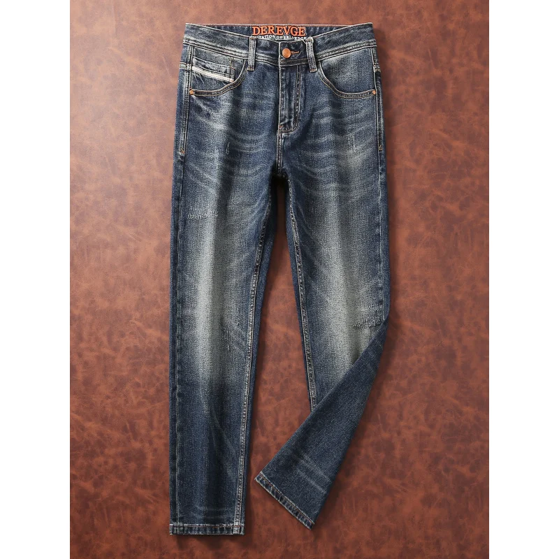 Jeans da uomo in stile europeo e americano retrò, bianco lucido, elastico, vestibilità slim, abbigliamento da uomo moda autunnale