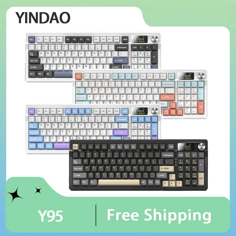 

YINDIAO Y95 RGB Mechanical Keyboard Tri Mode Customized 98 Layout Hot Swap Gasket Multifunctional Knob Esport Gaming Keyboard
