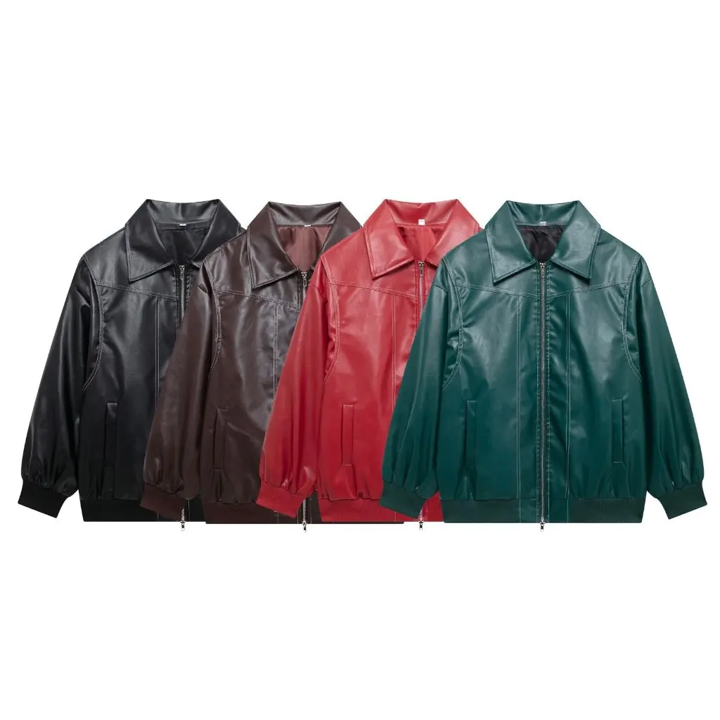 

Women's Retro American Style Loose Coat Autumn Winter New European Fashion Collar Outerwear Leather Jacket