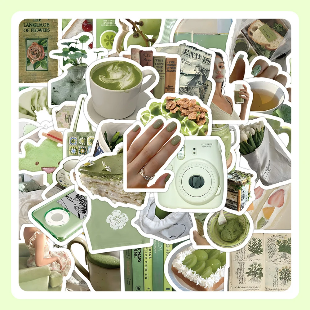 10/30/60pcs Cute Green Stickers Ins Style Korea Simple Cartoon Decals DIY Scrapbook Suitcase Phone Laptop Fridge Bike Guitar Car