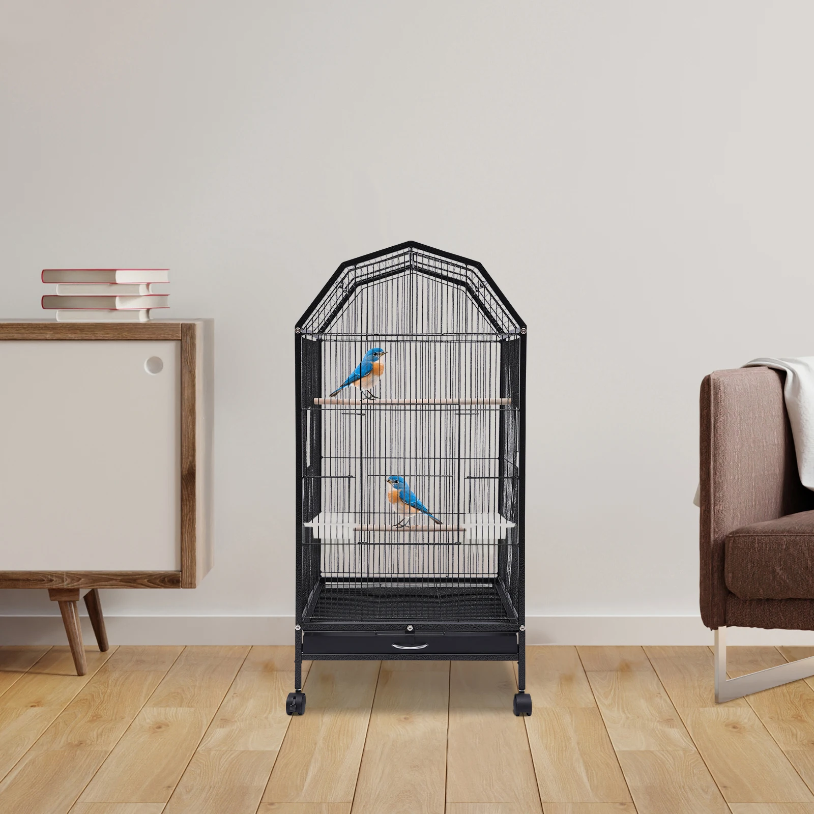 Bird Cage 18x18x40 Inch, Metal Flight Cage with Stand for Parakeets Conures, Large Birdcage with Skylight and Wheels