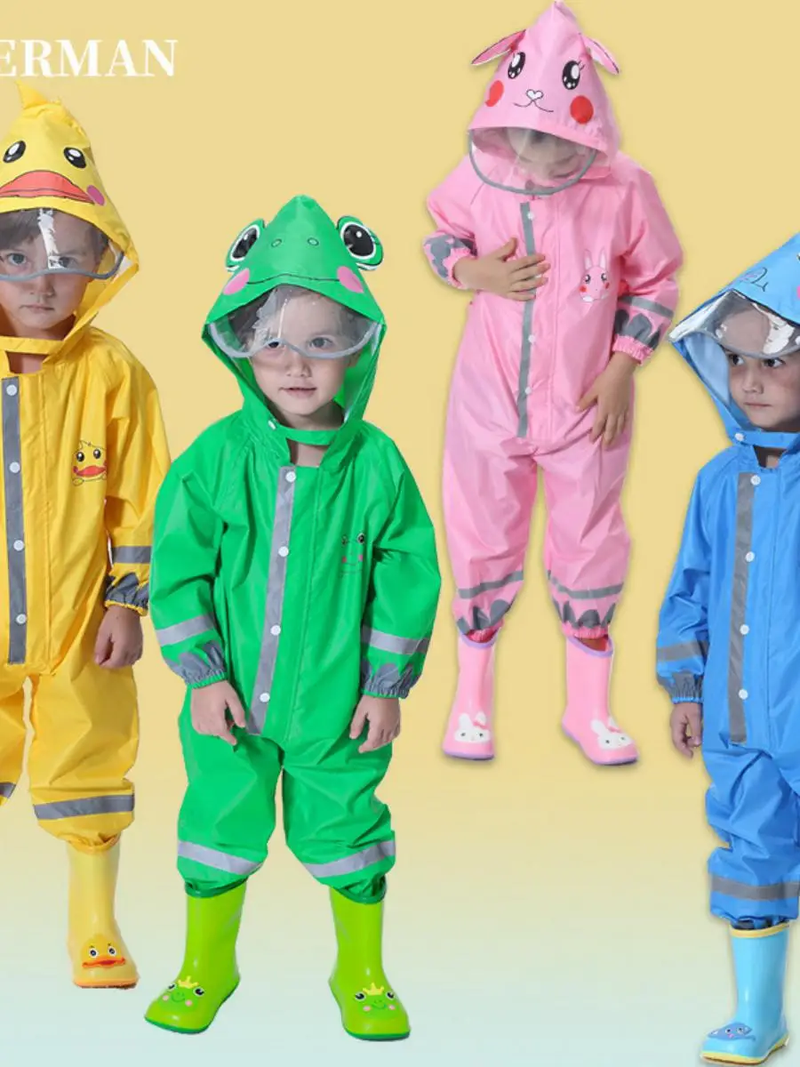 

Новый детский дождевик-комплект: комбинезон для малышей, девочек и мальчиков младшего школьного возраста, в корейском стиле, с резиновыми сапогами и шляпой