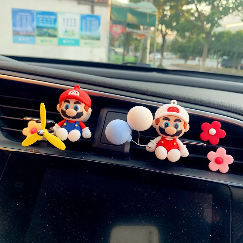 Cartoon Figure Super Mary Model Mario Action Figure Car Air Outlet Perfume Clip Ornament Mini Mushroom Air Freshener Accessories