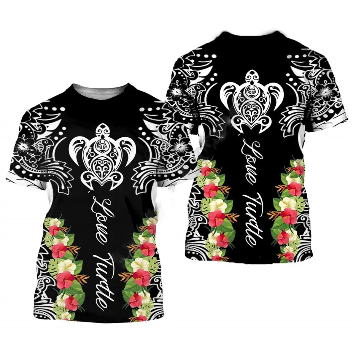 Amazing Polynesian Sea Turtle Tattoo&Hibiscus Harajuku Fashion 3D Printed Shorts Sleeves T-shirts Men/Women t shirts tops