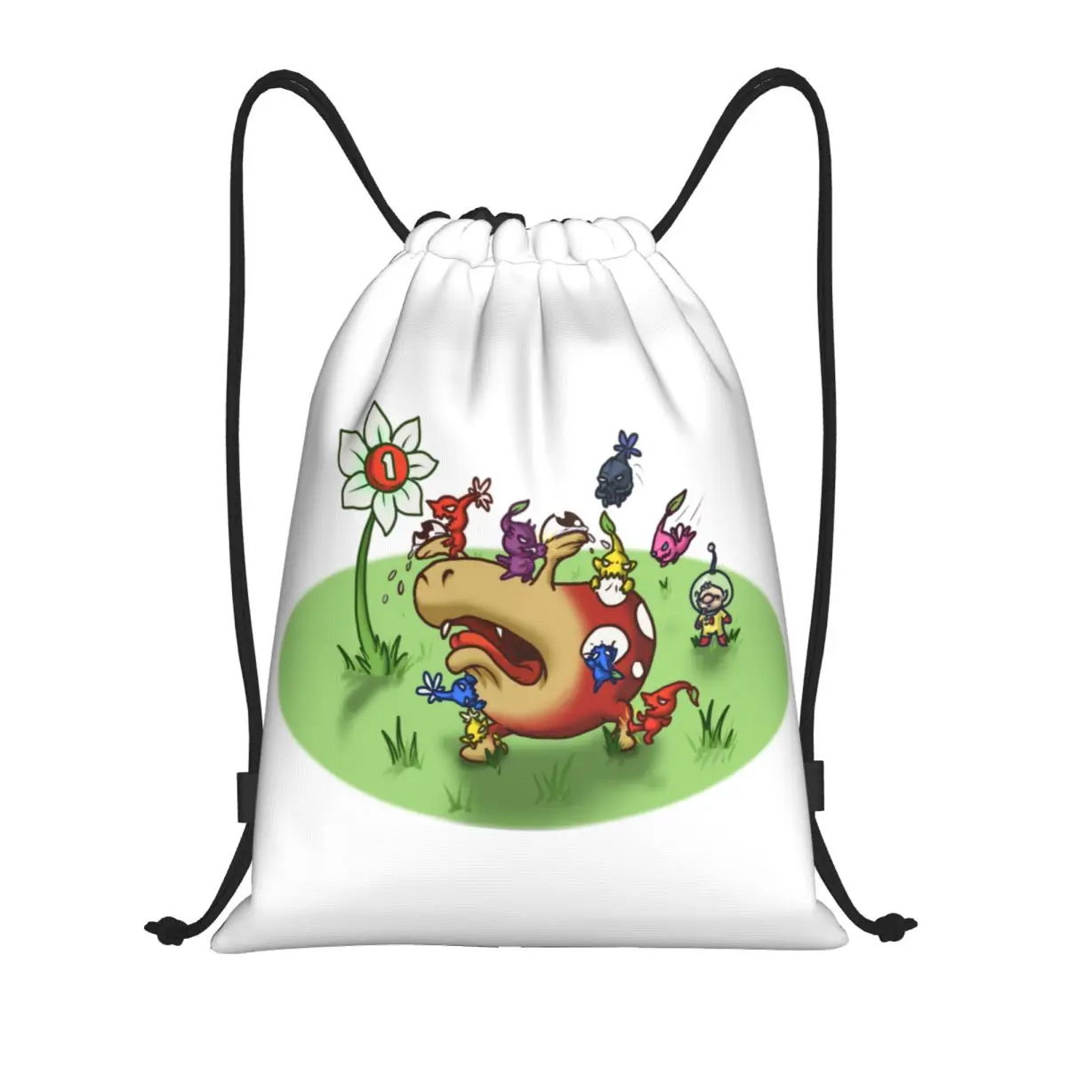 Animated Cartoon Games Pikmin Attack Drawstring Backpack Women Men Gym Sport Sackpack Portable Training Bag Sack