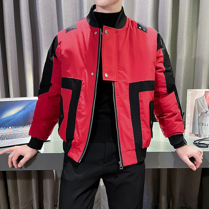 Koreanische Mode gespleißt Bomber jacke Männer Winter warme Herren Parka Jacken lässig Business wind dichten Mantel Streetwear Mantel