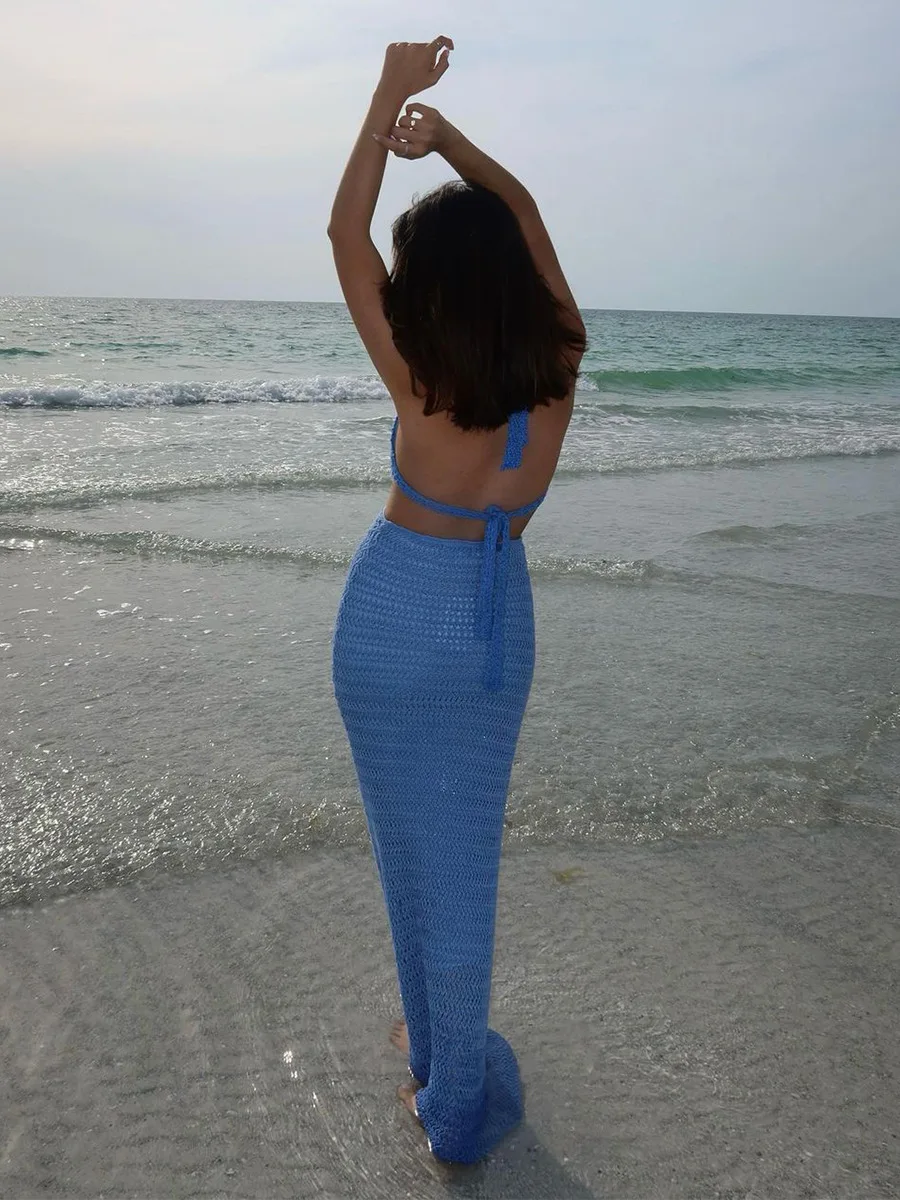 Sexy Open Ba Beach Dr Damen Ter Ne Rock Hohe Taille aushöhlen Street Sle Frühling Sommer Herbst V-Ne A-Linie