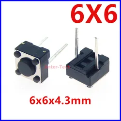 100Pcs Tactile Switch Momentary Tact 6x6x4.3 6*6*4.3mm Middle pin 2pins