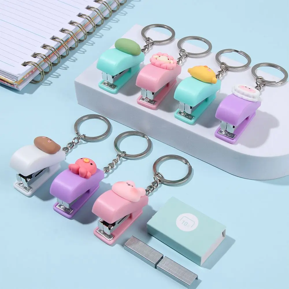 Portable Binder Tools Cartoon Cute Push Clip Stapler Paper Clips Document Binding Hoops Mini Stapler