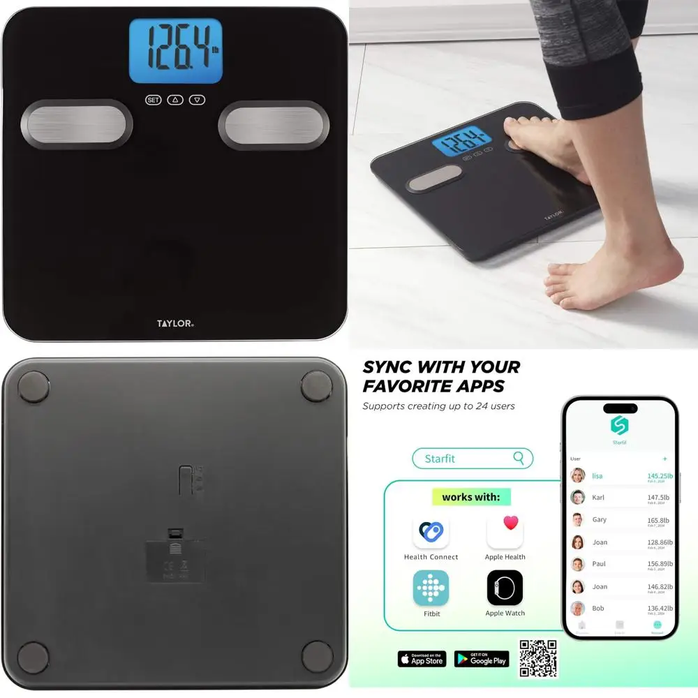 

Мужские весы состава тела Taylor — емкость 400 фунтов, дисплей с синей подсветкой, 10 пользователей, анализ состава тела