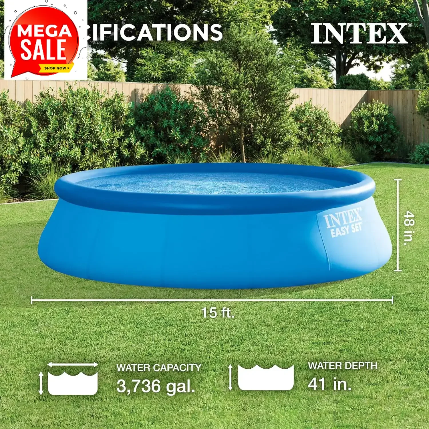 Activity priceEasy Set Inflatable Swimming Pool 15ft X 48in Includes 1000 GPH Cartridge Filter Pump Removable Ladder Pool Cover
