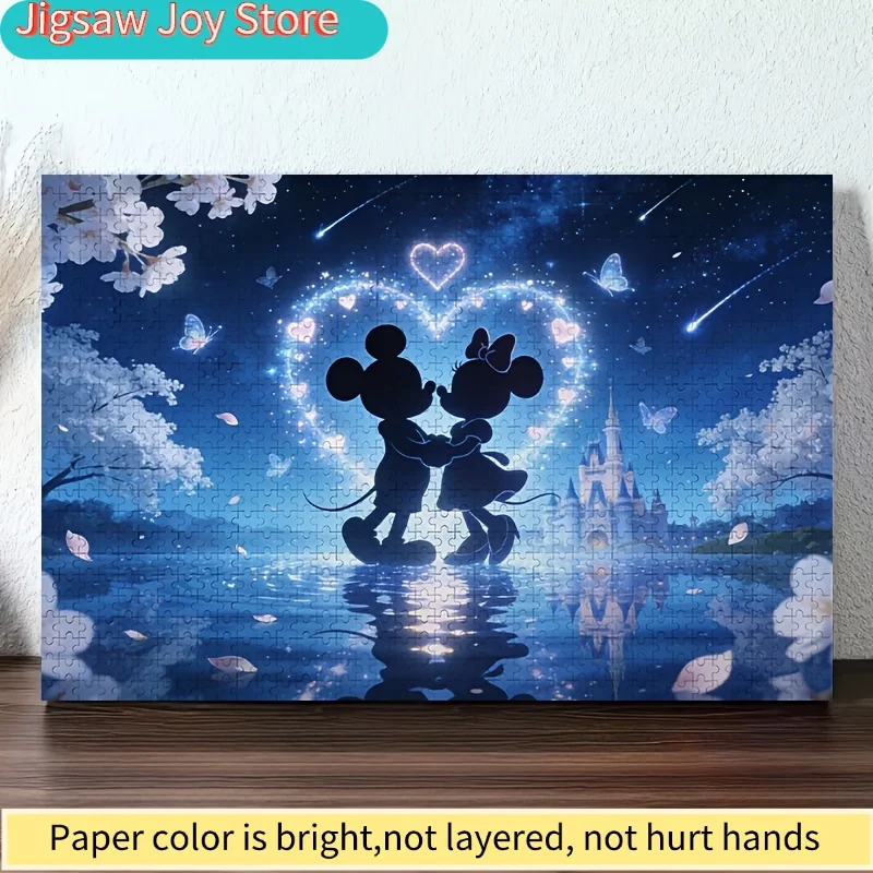 Puzzle 2D, 1000 elementów, Disney, Myszka Miki, Minnie, sylwetka w gwiazdach |   Prezent na Walentynki, wyznanie miłości, przedmiot kolekcjonerski dla dorosłych, bez ramki, Su