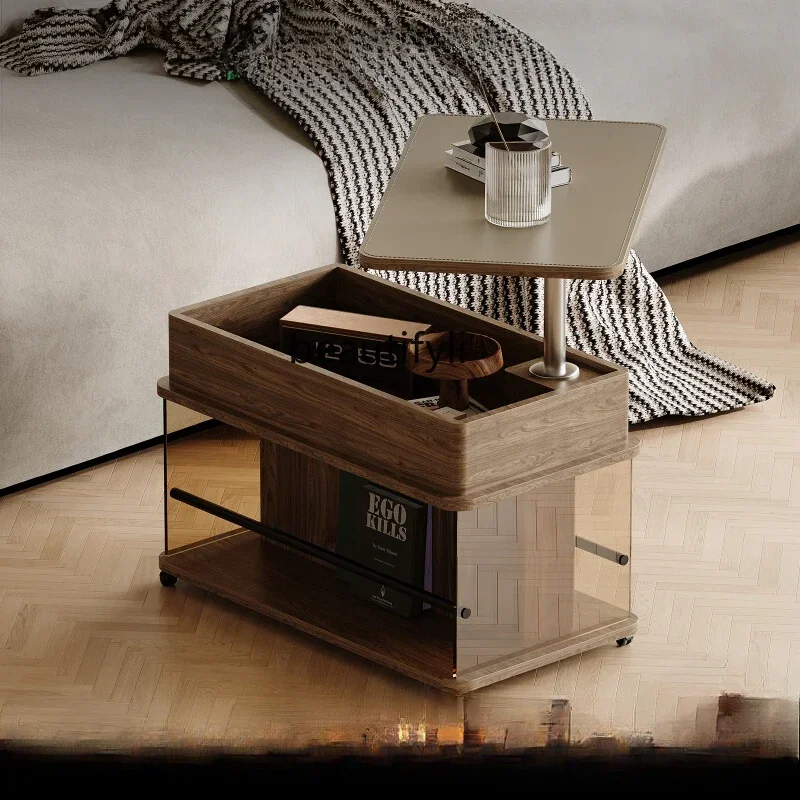 

Medieval trolley edge few movable lifting glass stainless steel light luxury designer bedside table