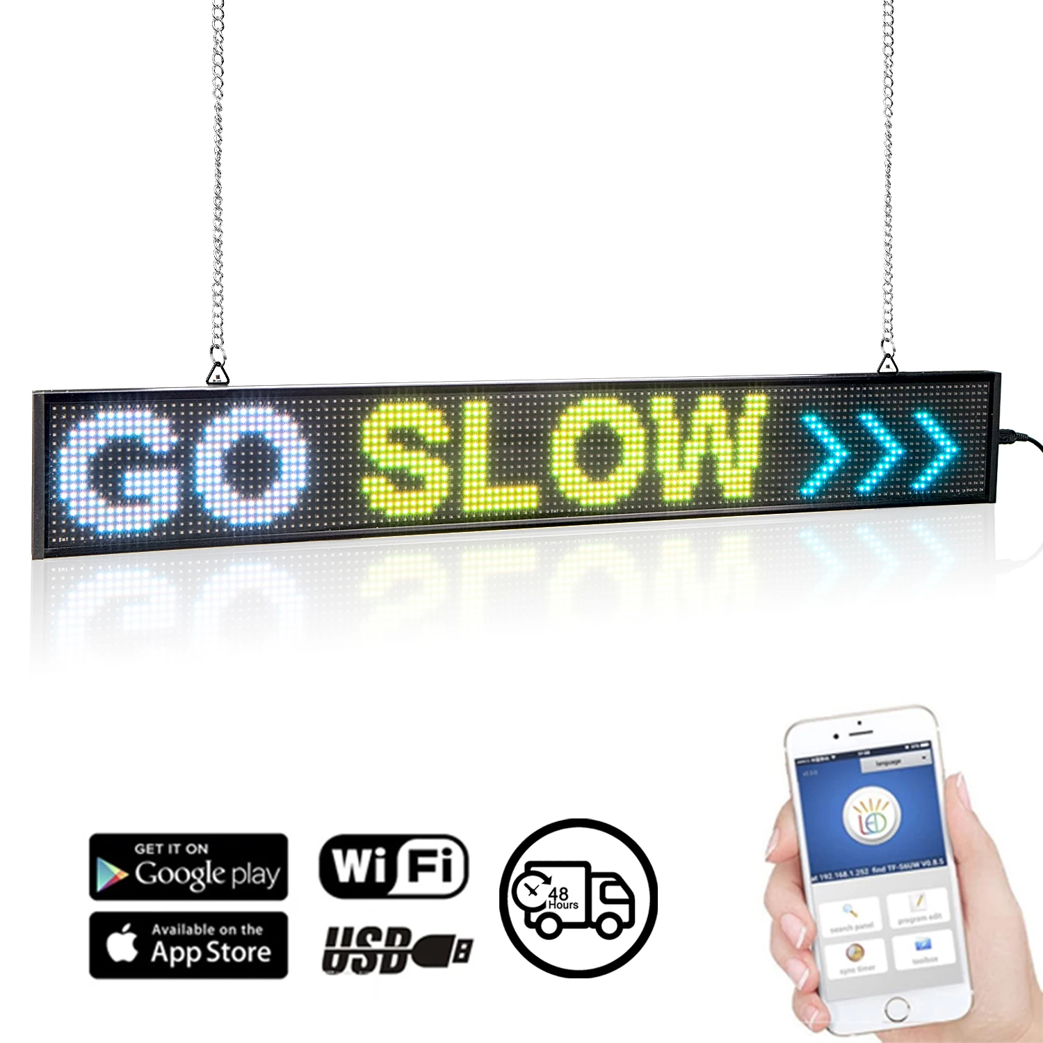 66Cm Led Sign Scherm P5 Rgb Full-Color 16*128 Pixel Telefoon Wifi Of Usb Programmeerbare Scrolling tekst Led Reclame Display Board