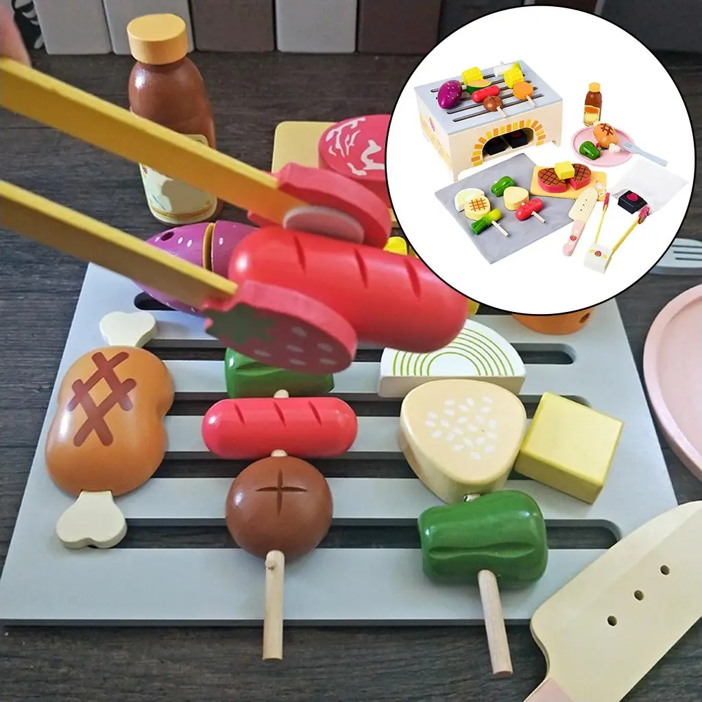 Juego de juguetes para niños pequeños, juego de barbacoa, juguetes artesanales de madera