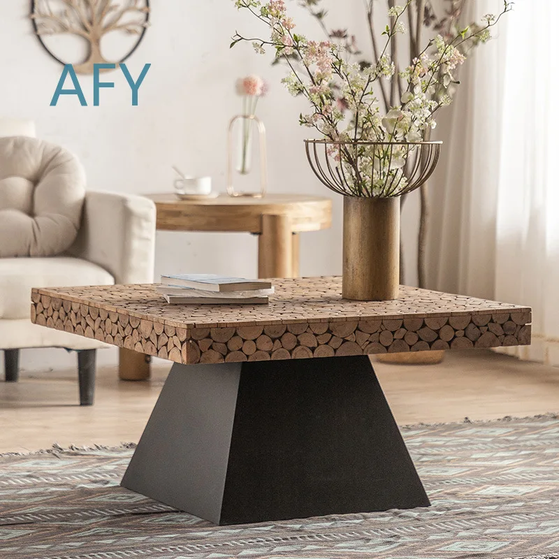 Wabi Sabi Style Coffee Table for Small Space Living Room Minimalist Decorative Tea Table Creative Solid Wood Irregular Joint