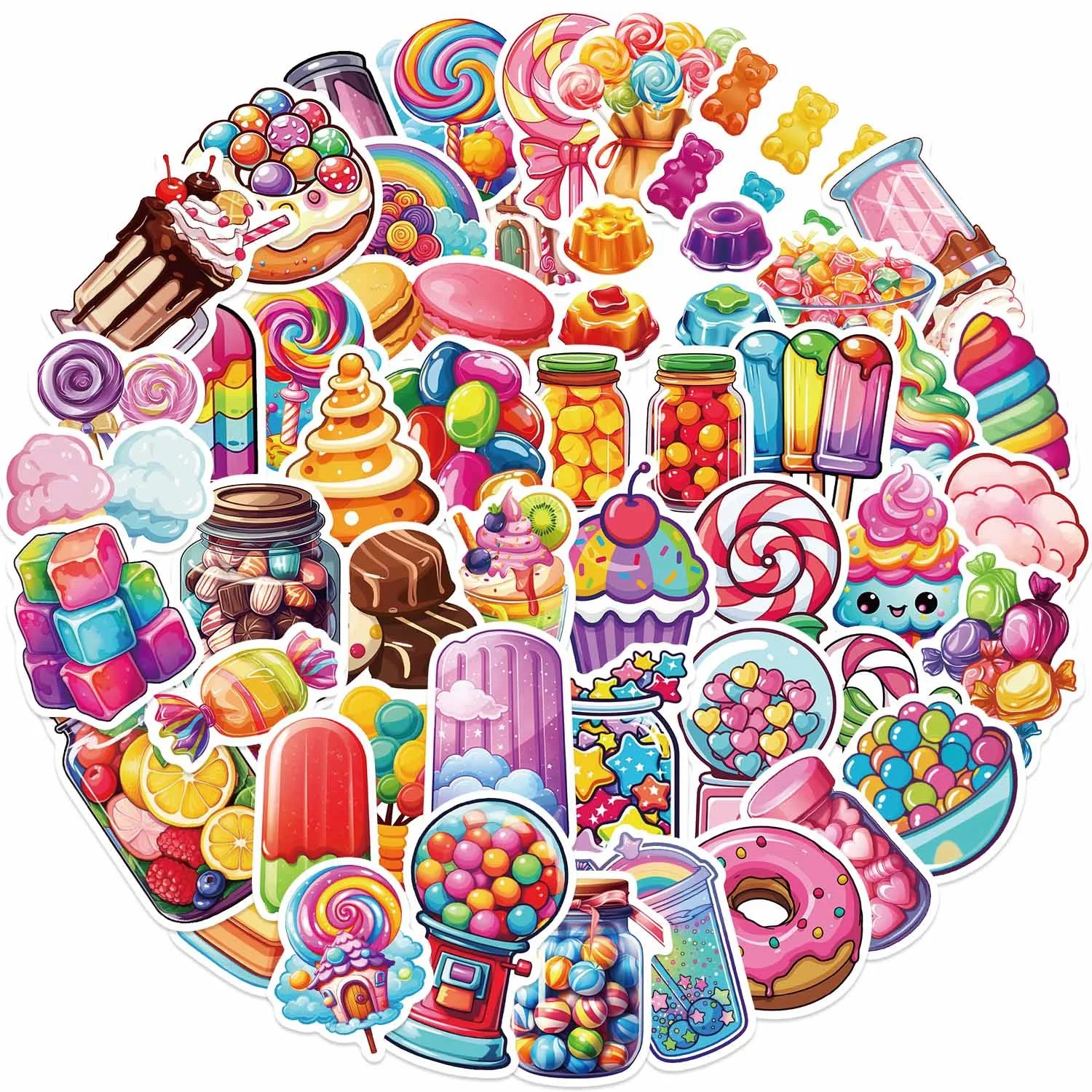 

10/50PCS Cute Cartoon Colorful Dessert Candy Stickers Graffiti Decal DIY Party Box Water Bottle Luggage Kid Gift Decoration Toy