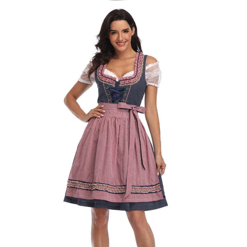 

Dirndl Oktoberfest Costume Alps Beerfest Traditional Plaid Dress Outfit Cosplay Carnival Halloween Fancy Dress Party