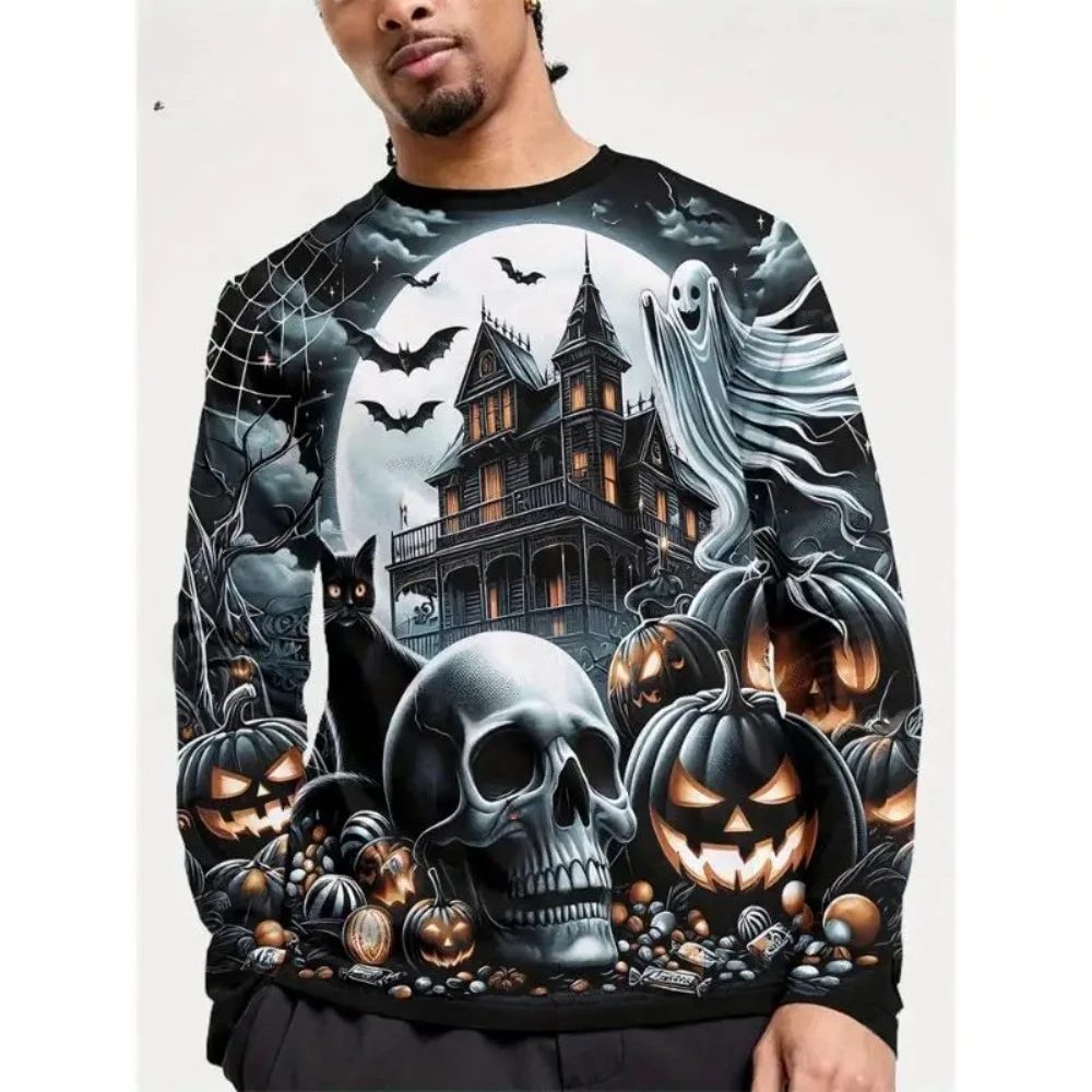 Skeleton Ghost Haunted House Pumpkin Bat Gothic Style Men's 3Dprint Autumn Outdoor Sports Party Casual Party Street Trend Tshirt