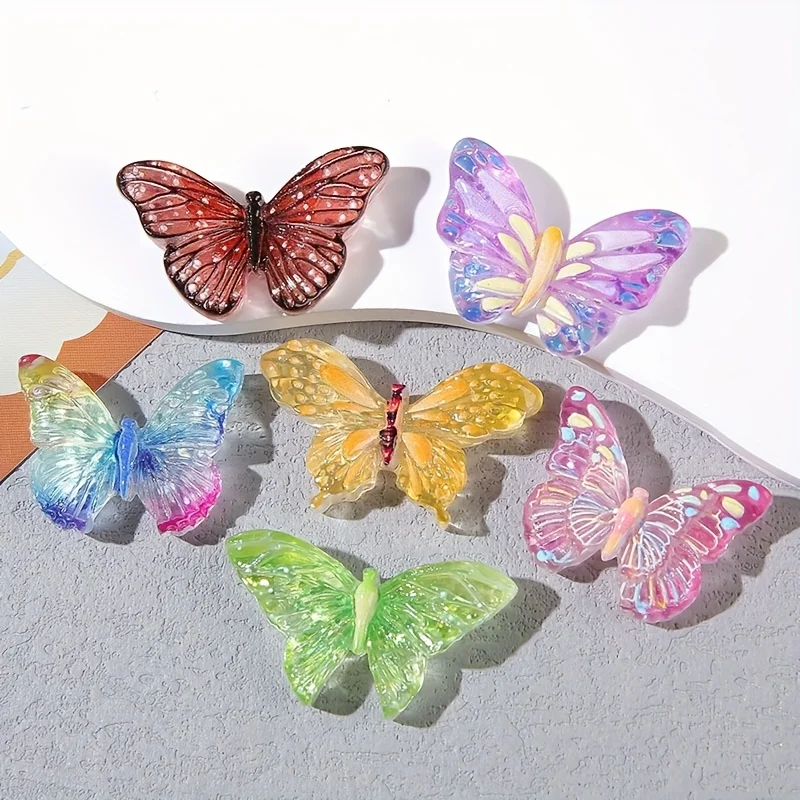 6pcs Colorful Butterfly Fridge Magnets - Decorative Resin Magnets for Kitchen, Office & Whiteboard - Cute Cartoon Style