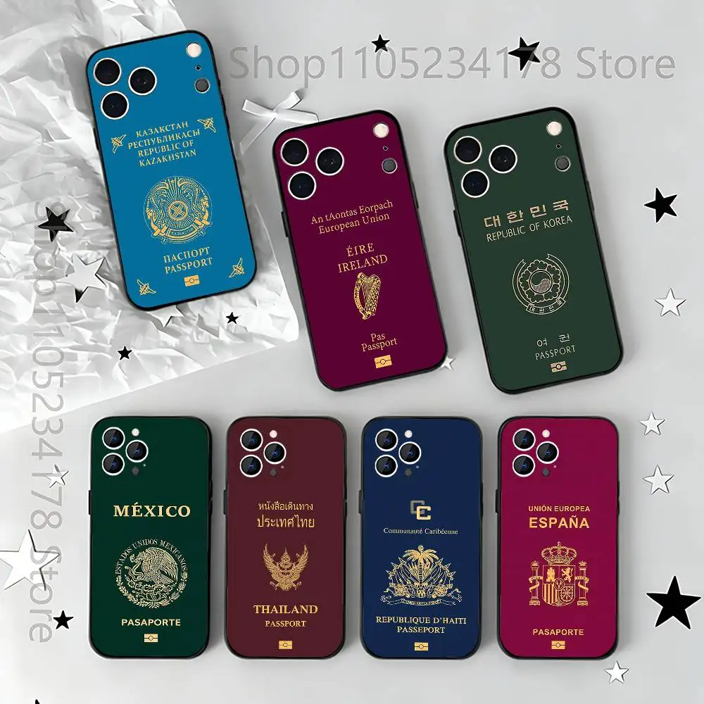 

Espana Mexico Korea Passport Phone Case Silicone Soft For IPhone 16,17,15,11,13,12,14,Mini,Pro,Max,Plus,Air,E Black